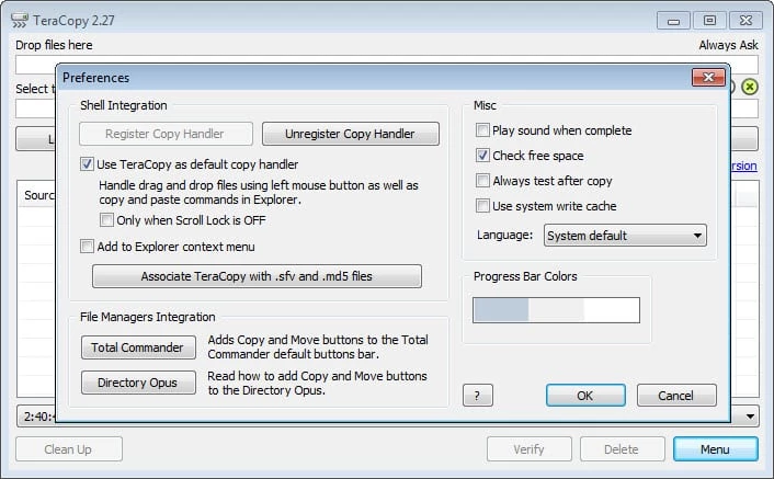 TeraCopy — tangkapan layar 5